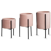 Kit Cachepots em Cimento P, M e G com suporte