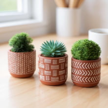 Linhas Étnicas - Kit Com 3 Mini Cachepots em Cimento