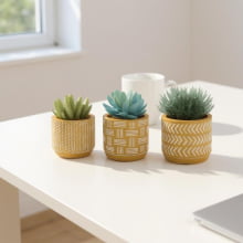 Linhas Étnicas - Kit Com 3 Cachepots em Cimento