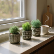 Linhas Étnicas - Kit Com 3 Cachepots em Cimento