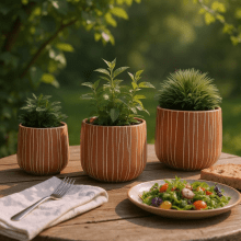 Linhas - Kit Cachepots Altos em Cimento 3 Peças (P+M+G)