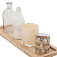 Boho Chic - Kit com 4 Vasos em Vidro e Bandeja em Madeira