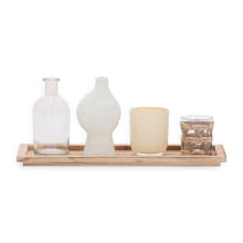 Boho Chic - Kit com 4 Vasos em Vidro e Bandeja em Madeira