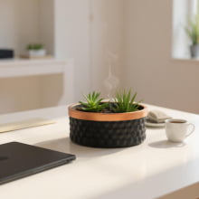 Preto e Cobre 3D - Kit Cachepots Baixo em Cimento 2 peças (P e G)
