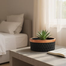Preto e Cobre 3D - Kit Cachepots Baixo em Cimento 2 peças (P e G)