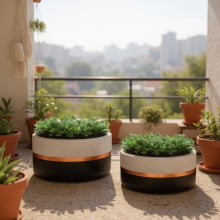 Preto e Cobre - Kit Cachepot em Cimento 2 peças (P e G)