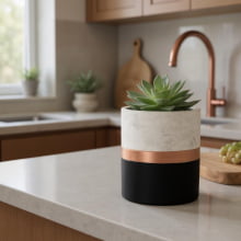 Preto e Cobre - Tamanho G - Vaso em Cimento