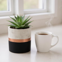 Preto e Cobre - Tamanho P - Vaso em Cimento