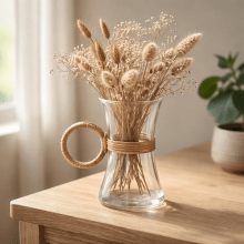 Riviera - Vaso em Vidro com detalhes em Rattan (P ou G)