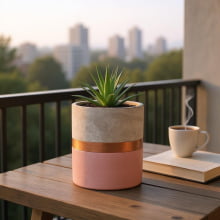 Rosa e Cobre - Tamanho G - Vaso em Cimento