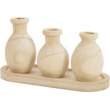 Triple Wood - Kit 3 Mini Vasos e Bandeja em Madeira Natural