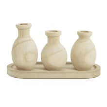 Triple Wood - Kit 3 Mini Vasos e Bandeja em Madeira Natural