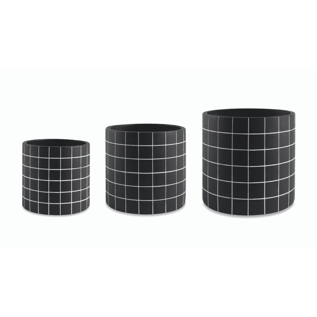 Quadriculado - Kit com 3 Vasos Em Cimento (P+M+G)