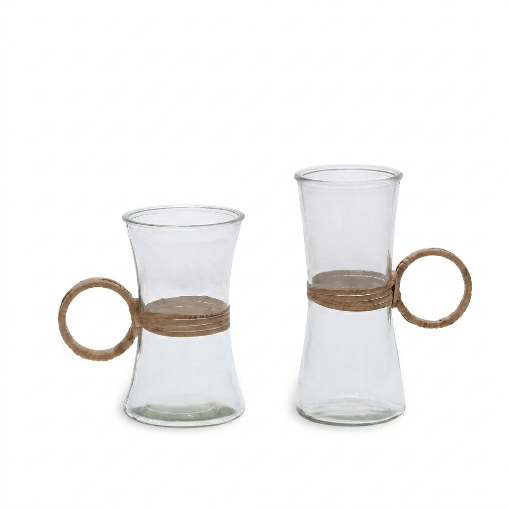 Riviera - Vaso em Vidro com detalhes em Rattan (P ou G)
